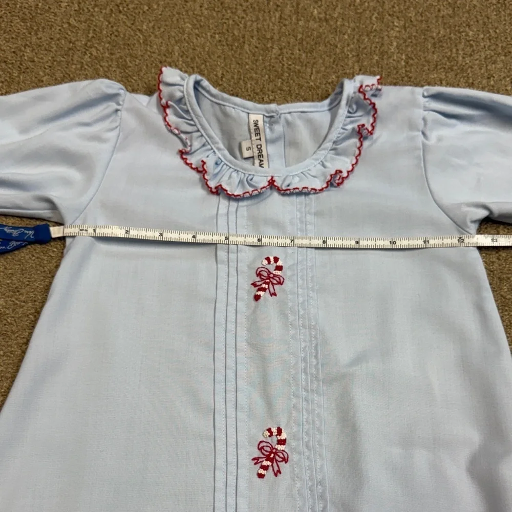 Sweet Dreams: Girls Light Blue Candy Cane Night Gown, Size 5